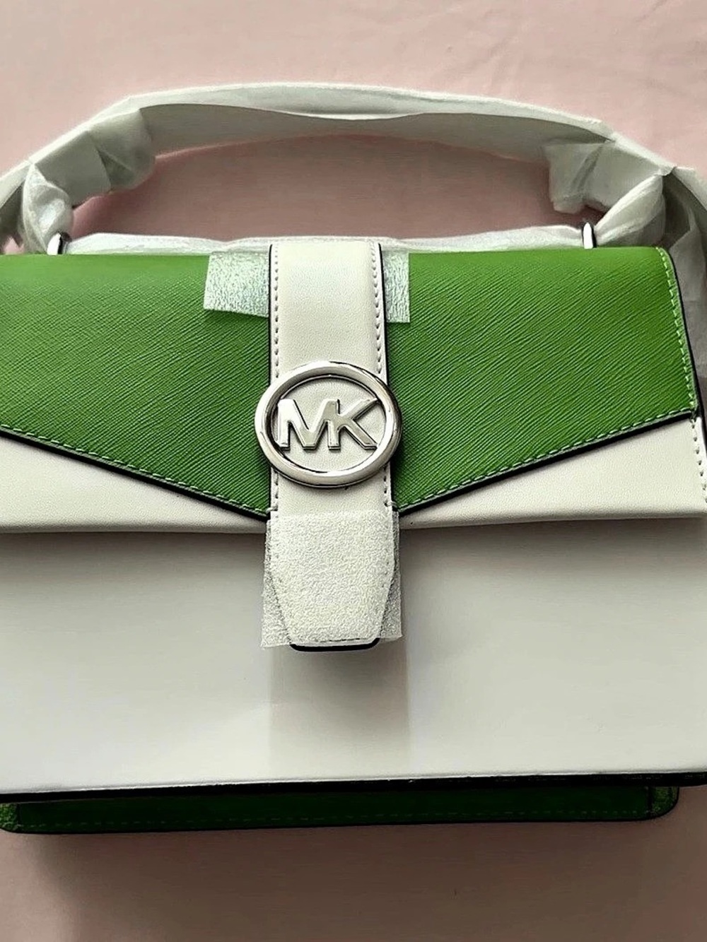 Michael Kors Greenwich Small Color-Block Signature Logo Flap Crossbody Bag Green